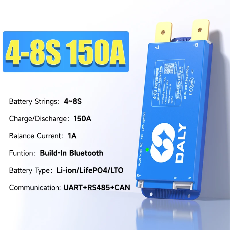 DalyBMS LiFePo4 4S 12V 8S 24S 16S 48V 60A 100A 150A 200A 250A 3.2V BMS BT CAN für Heimenergiespeicher Golfwagen Wohnmobile Schiffe