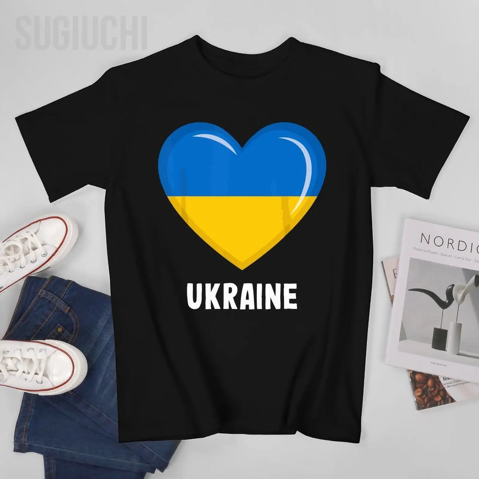 Unisex Men Ukraine Flag Heart Ukrainian Tshirt Tees T Shirts Women Boys 100% Cotton T-Shirt