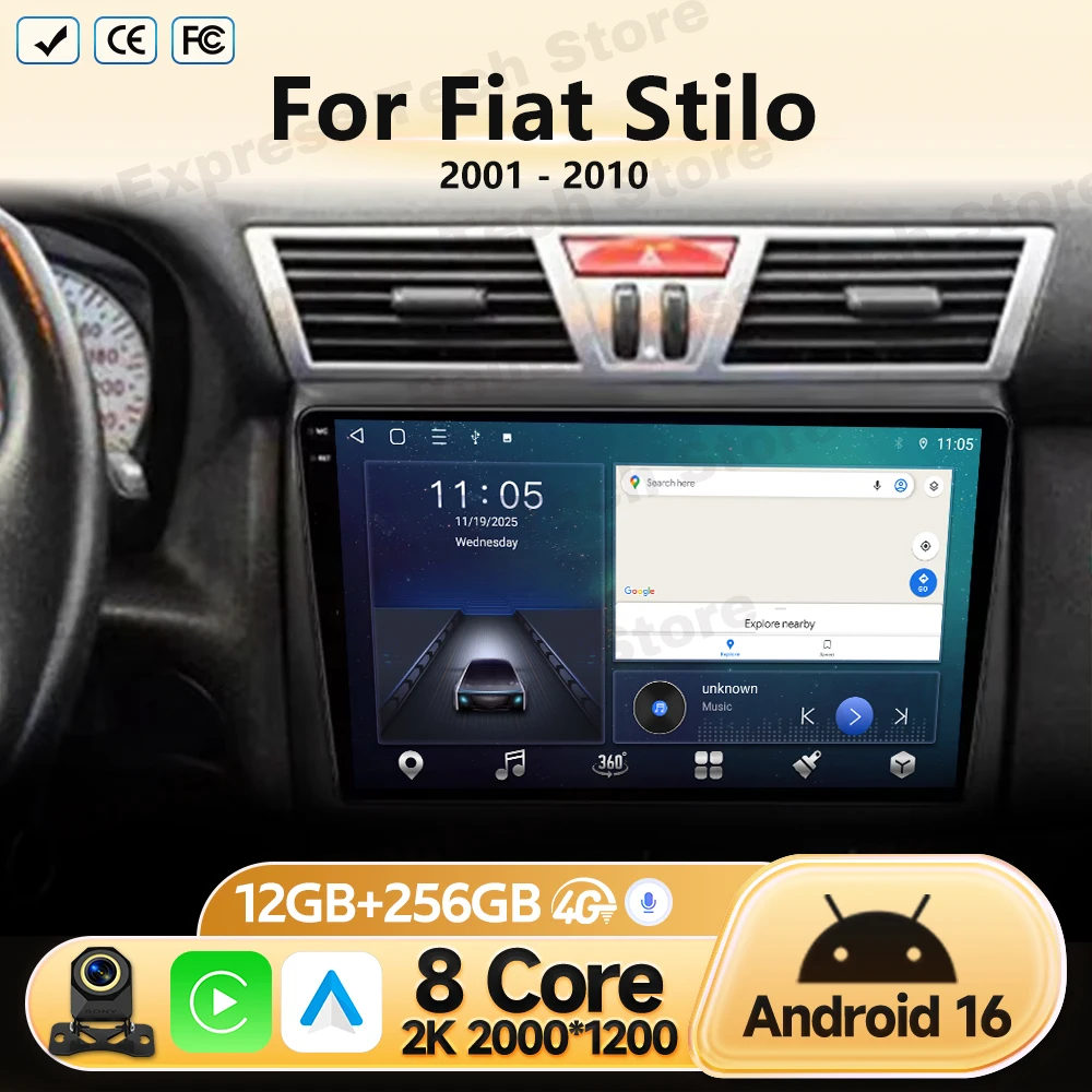 Multimedia Video Player For Fiat Stilo 2001 2002 2003 2004 2005-2010 Car Android Auto Radio GPS Navigation Head Unit WIFI No DVD