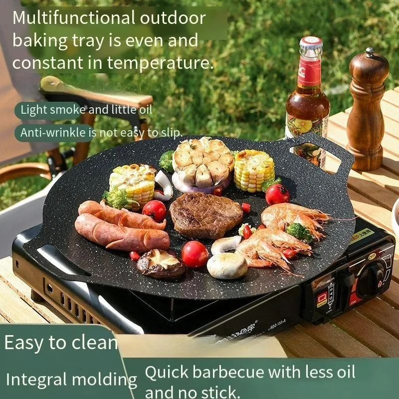 

Бутановая плита для кемпинга на открытом воздухе - круглая сковорода для барбекю с антипригарным покрытием для домашнего использования, каменное покрытие в корейском стиле, прочная