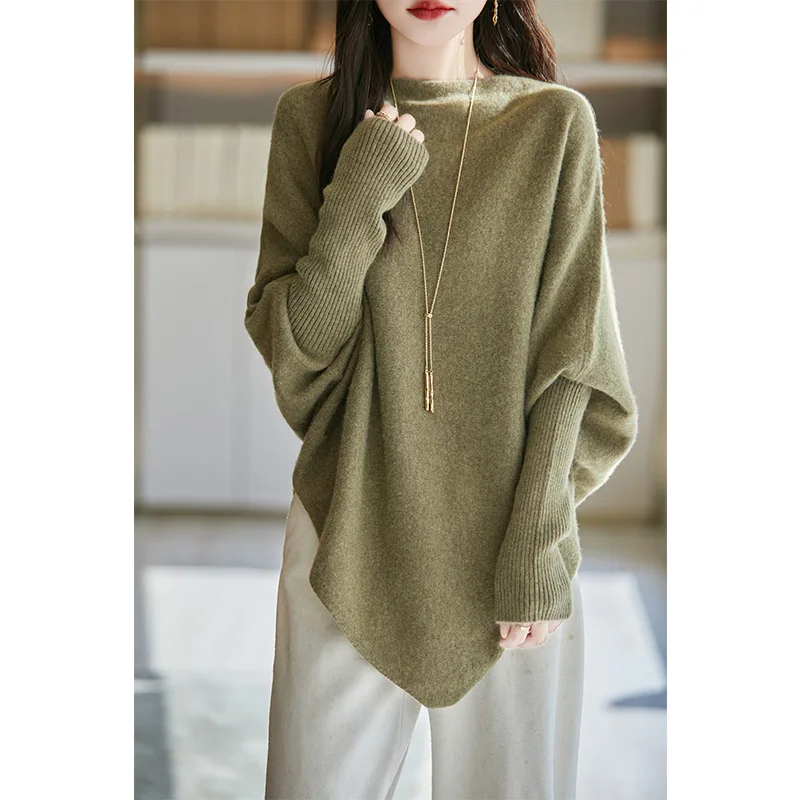 FRSEUCAG 100% wool women\'s pullover shawl casual knitting autumn and winter loose women\'s new Australian wool shawl solid color