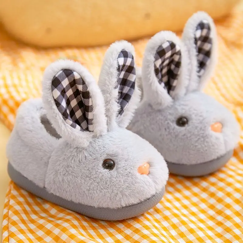 Mocassins en fourrure de lapin blanc pour enfants, chaussures chaudes pour la maison, chaussons moelleux, chaussons pour tout-petits, toboggans pour garçons et filles, mignons