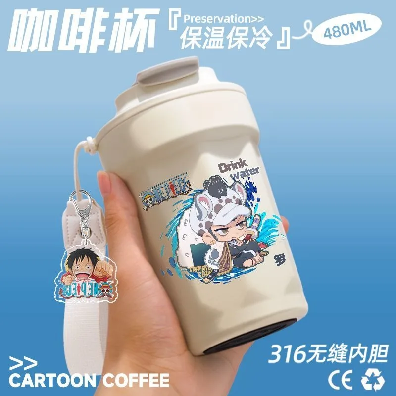 New One Piece Doflamingo, Zoro, Sanji anime cartoon pattern large capacity coffee cup, personalized stainless steel thermal cup