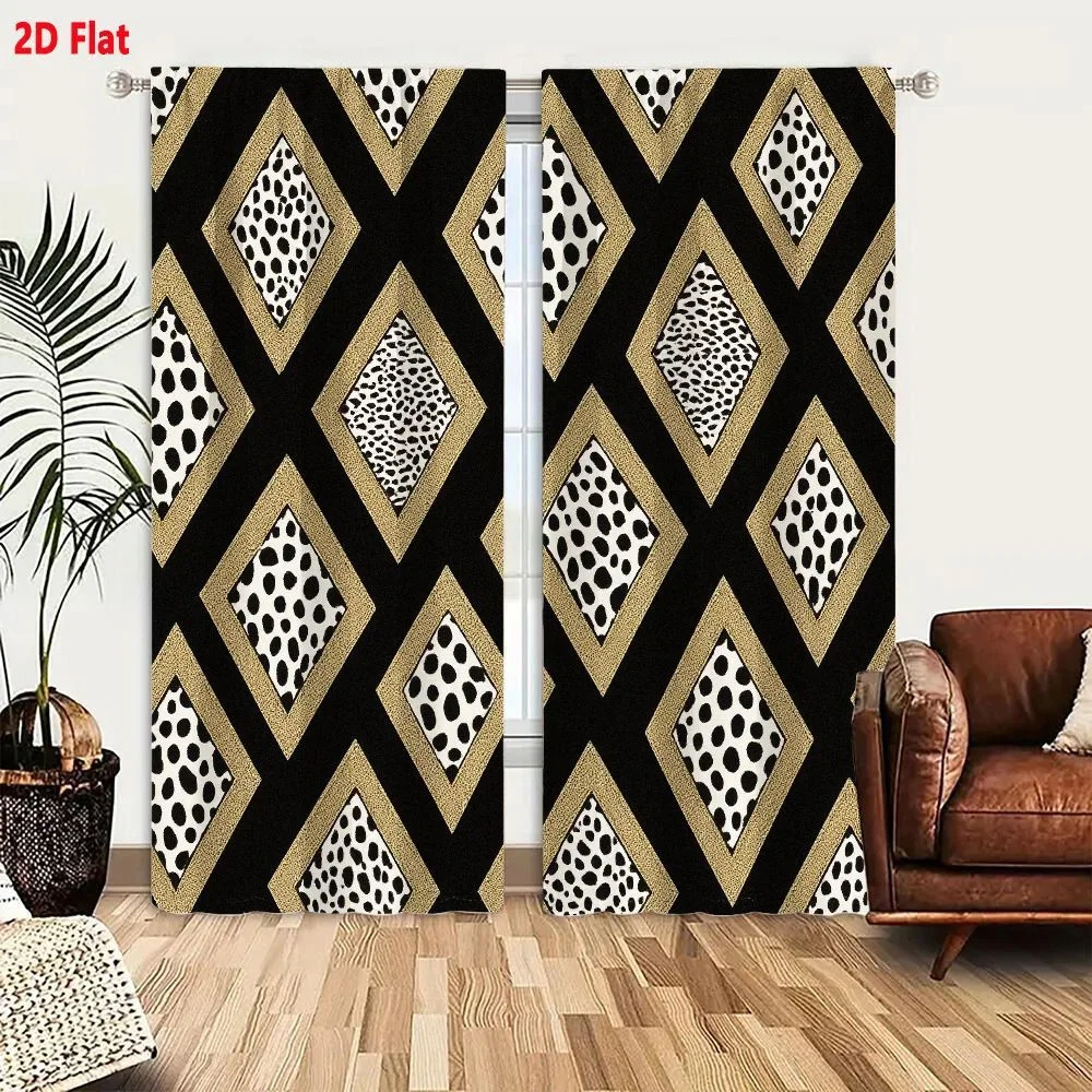 Modern Geometric Black Gold Pattern Living Room Curtains 50 Percent Light Filtering Home Decor Drapes