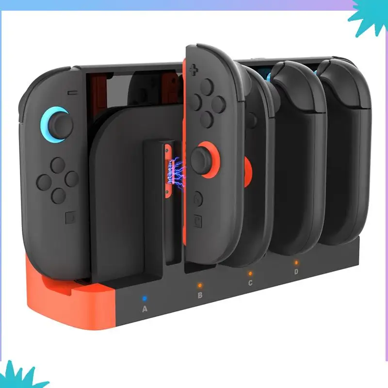 ABZW 최대 4개 조이패드 충전 도크 스테이션 (닌텐도 스위치 2 NS 2용) LED 표시등 포함 고속 마그네틱 충전기