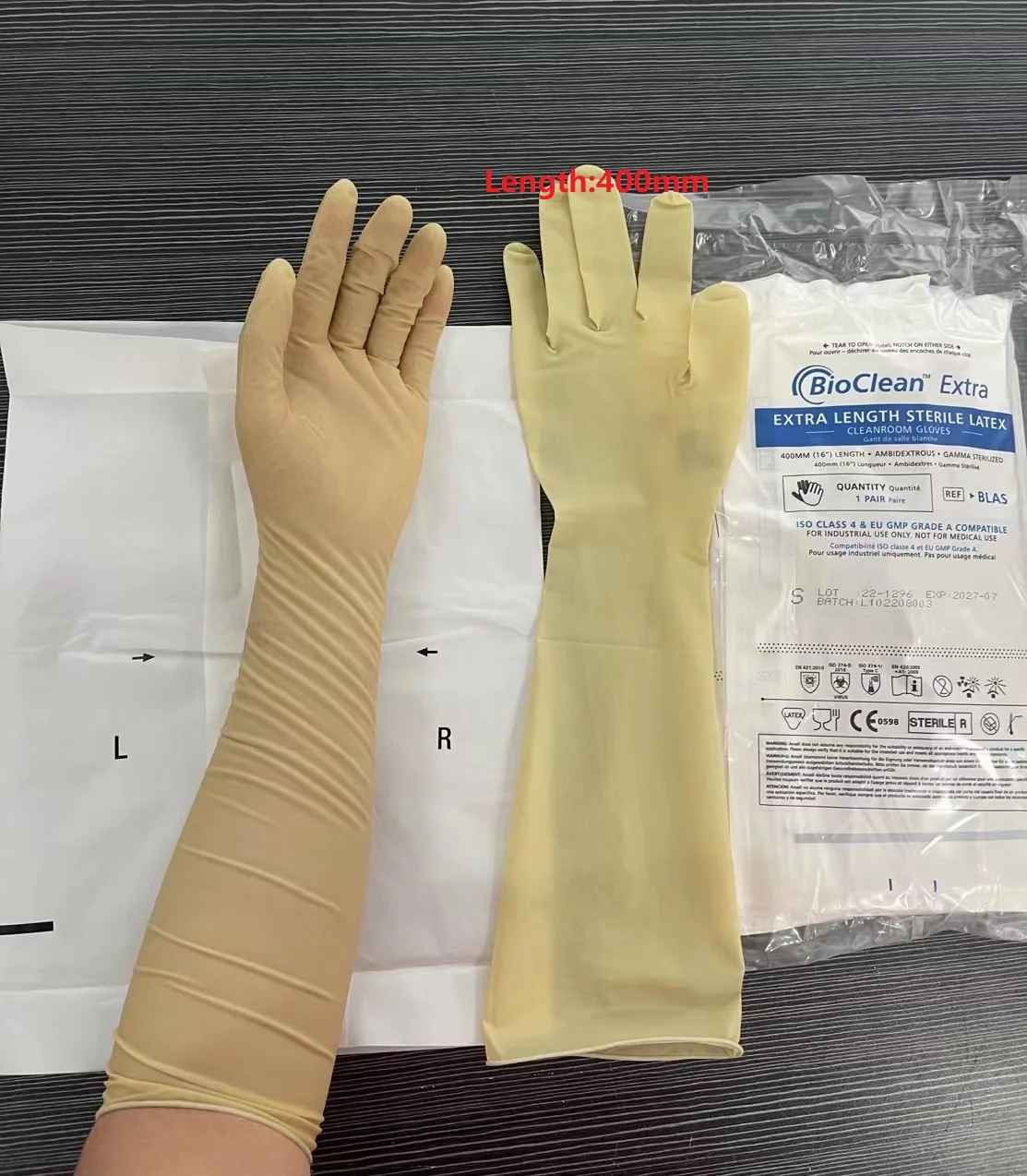 Ansell Bioclean Extra Blas (10 Pairs)Disposable Latex Cleanroom  Glove ISO Class 4 & EU GMP Grade A/B  Length 400mm or 16 inch