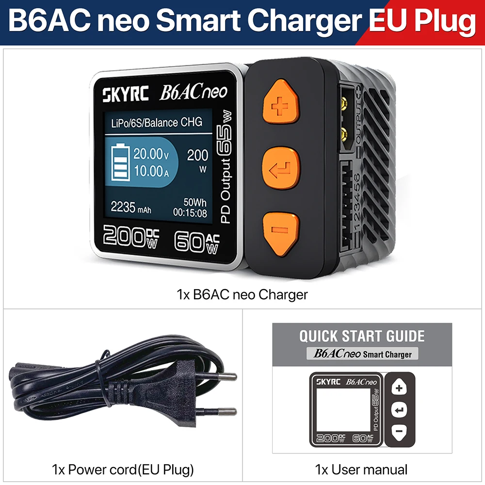 SKYRC B6ACneo Charger DC 200W AC 60W 10A Balance Charger Discharger Digital LiPo LiFe LiIon LiHV NiMH NiCd Pb Smart Battery