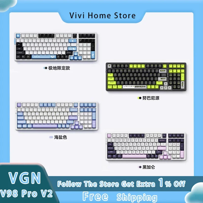 

VGN V98 Pro V2 Mechanical Keyboard 3-mode Hot Plug Bluetooth GASKET Structure Customized Game Keyboard PC Accessories Gift