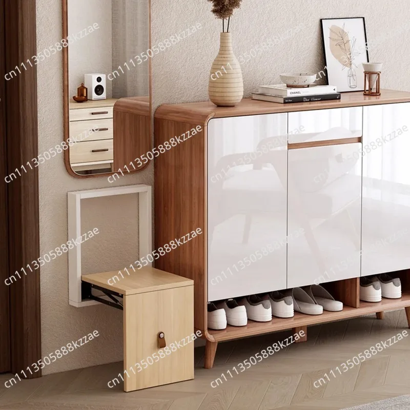 Simple Foldable Wall Mounted Shoe Bench Ultra Thin Stool for Entryway Space Saving Folding Chairs Hidden Hallway Closet Stool