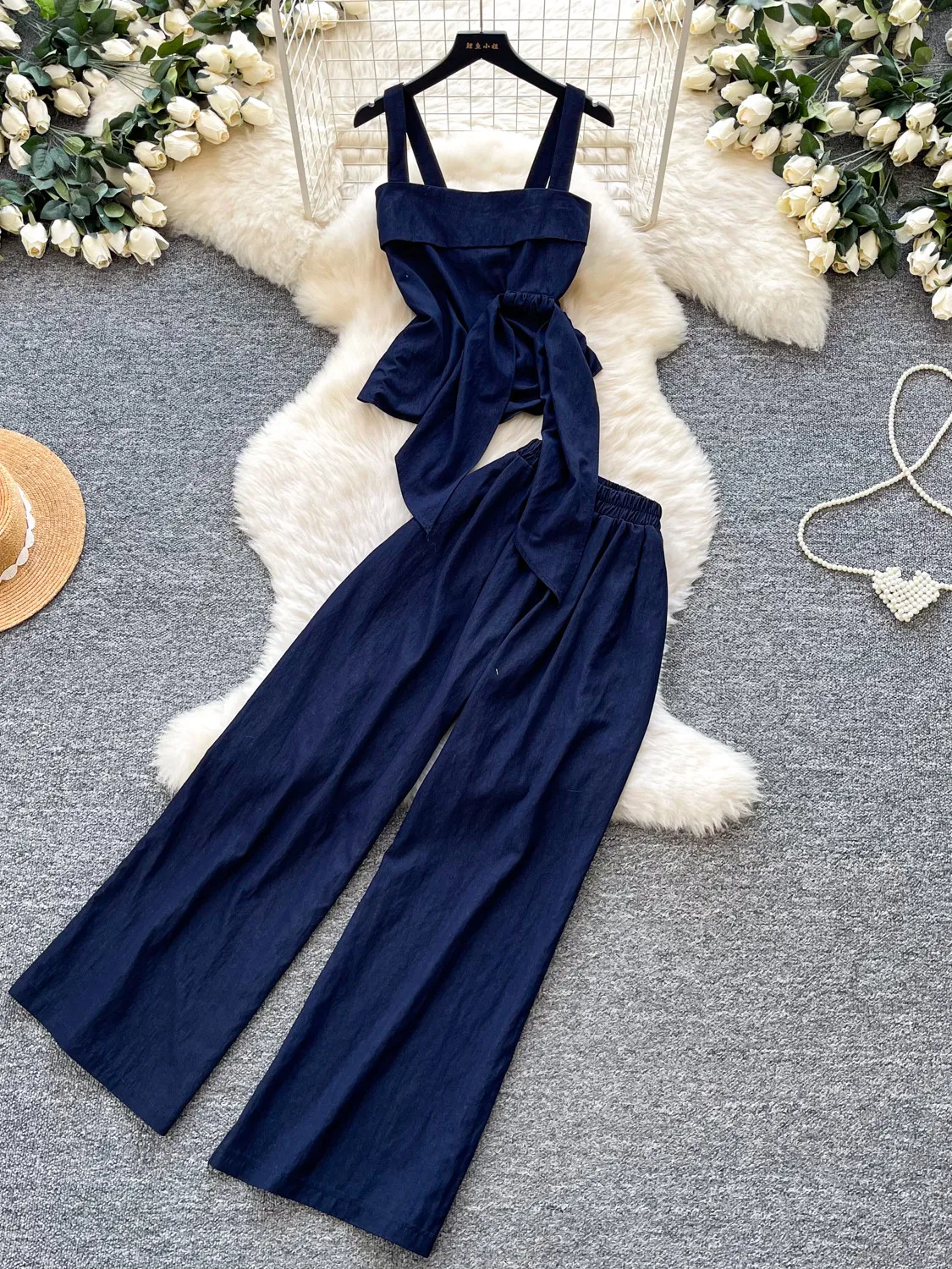 

Korean Sleeveless Camisole and Wide-leg Pants Two-piece Set for Women Summer New Fashion Outfit Women's Wear