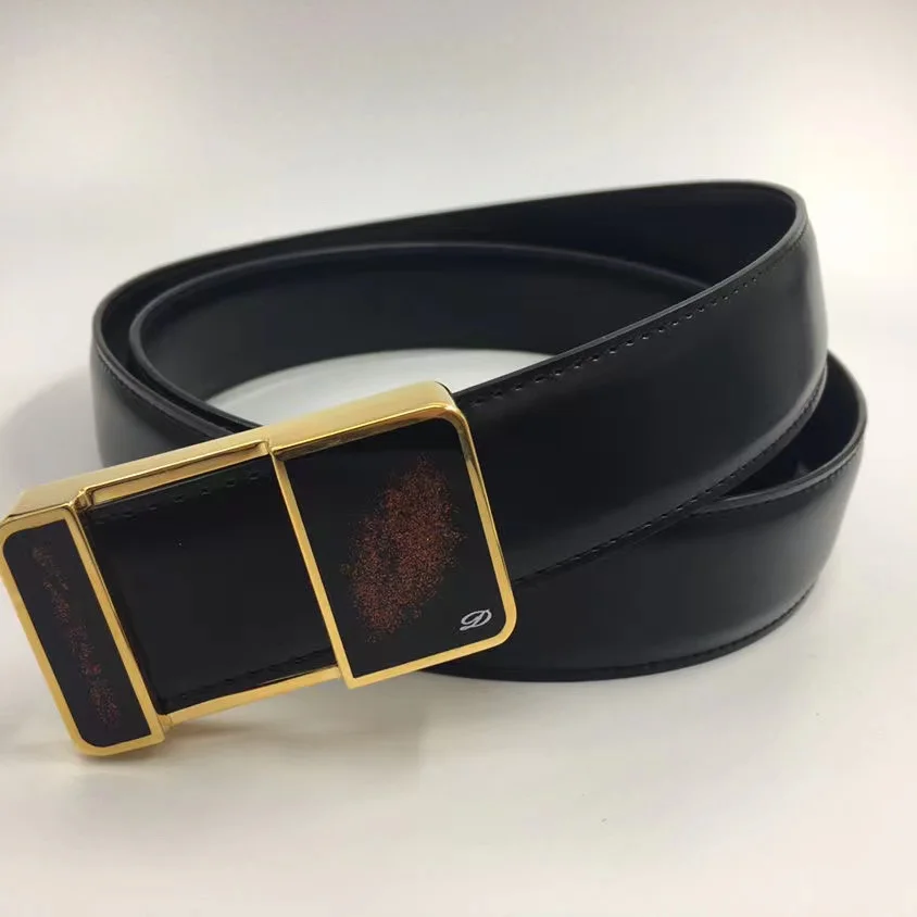 S.T. Dupont Lighter Brand Elegant Leather Belt with Signature Buckle