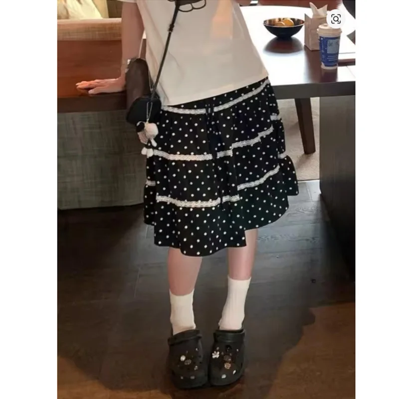 2026 Neuer Sommer Spitzenrock mit Polka Dots für Damen – Süßer, lässiger, lockerer kurzer A-Linien-Rock für Frauen – Schicke, dünne Kawaii-Outfits