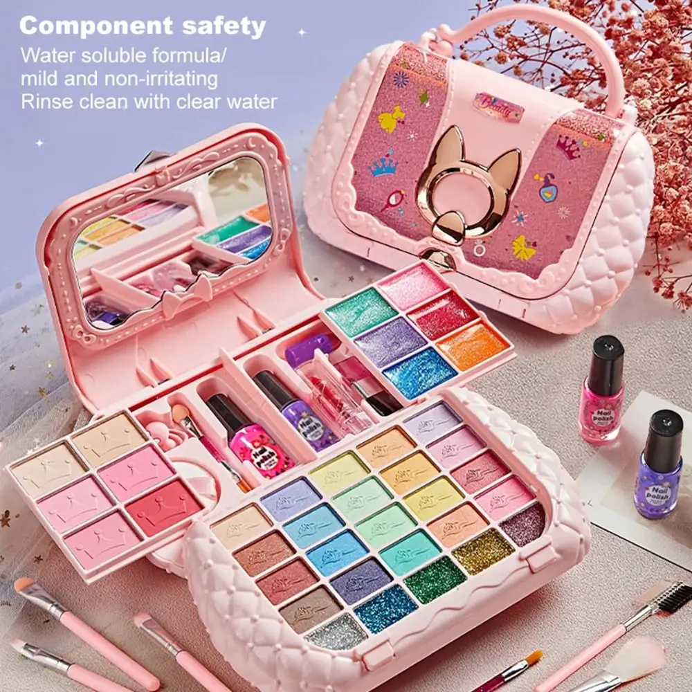 Kit de maquillage lavable avec cosmétique pour enfants, kit de maquillage princesse rose pour petites filles, kits de jouets de maquillage pour tout-petits, enfants