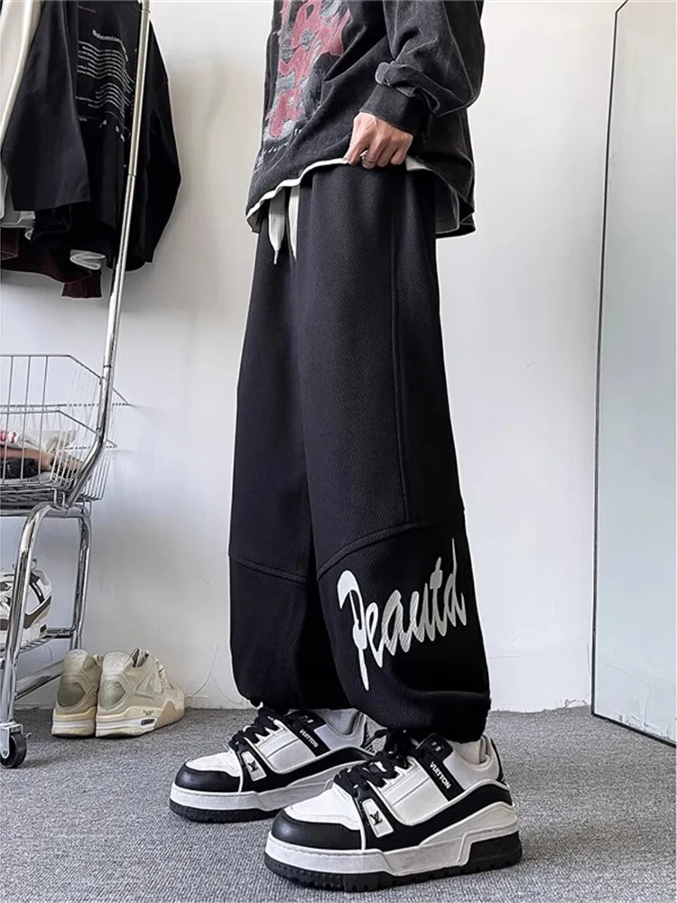 

Мужские брюки в американском ретро-стиле, весенне-осенние, свободные, повседневные, модные, оверсайз, с эластичным поясом, мешковатые, для отдыха, стильные