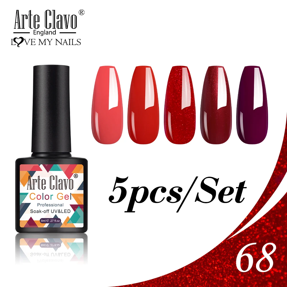 

Arte Clavo 8ml UV Gel Nail Polish 5PCS/SET Combination Soak Off Pink Red Colors Gel Polish Gel Varnish Lacquer Nail Art Manicure