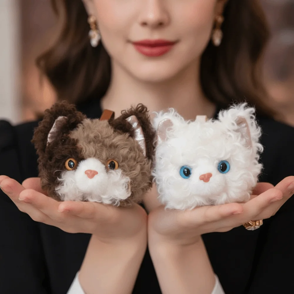 Backpack Ornament Curly Fur Cat Key Chain Soft Mini Kitten Key Ring Faux Fur Cute Bag Pendant Gift