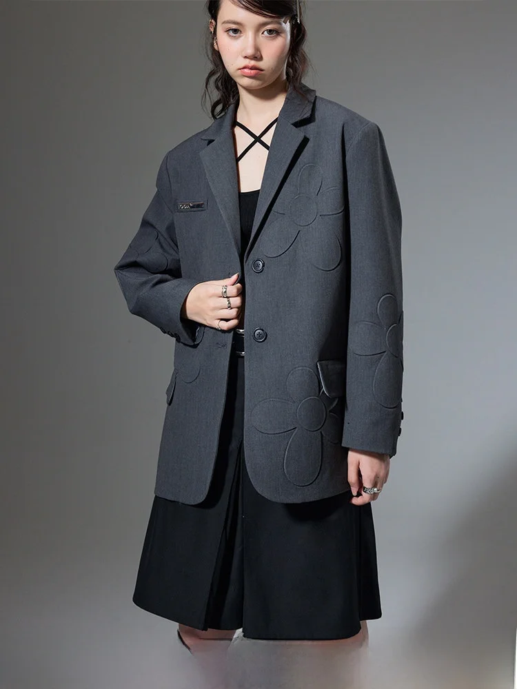 

DIDDI Moda Floral Emed 3D Leisure Suit Jaet Spring Season Unique Design Women's Busin Casual Coat Long Sve