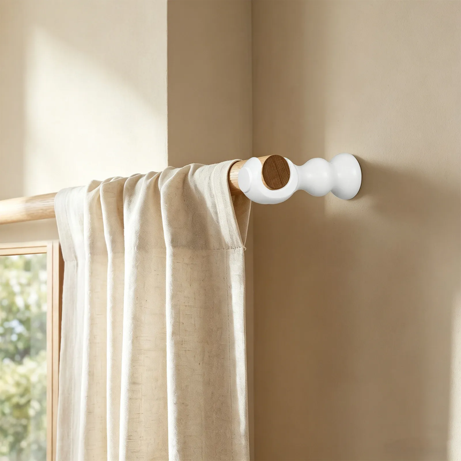 2Pcs Wood Curtain Rod Brackets Set Solid Natural Wood Wall Mount Holders for Heavy Drapes Smooth Glide Curtain Support Bracket