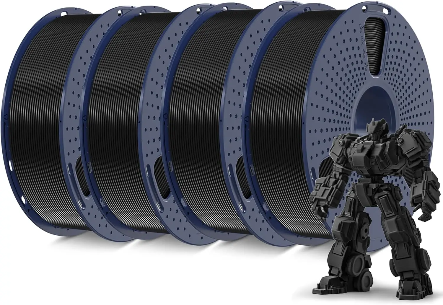 

4KG PLA+ 3D Printer Filament 1.75mm Black, 4 Spools, Neatly Wound, Dimensional Accuracy +/-0.02mm, for FDM Printers