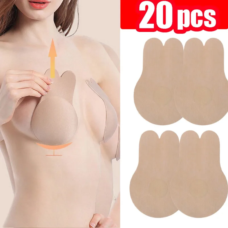 Rabbit Ear Nipple Cover Sticker Self-adhesive Lift Breast Anti-sagging Non-woven Thin Invisible Bra Disposable Women Chest Patch