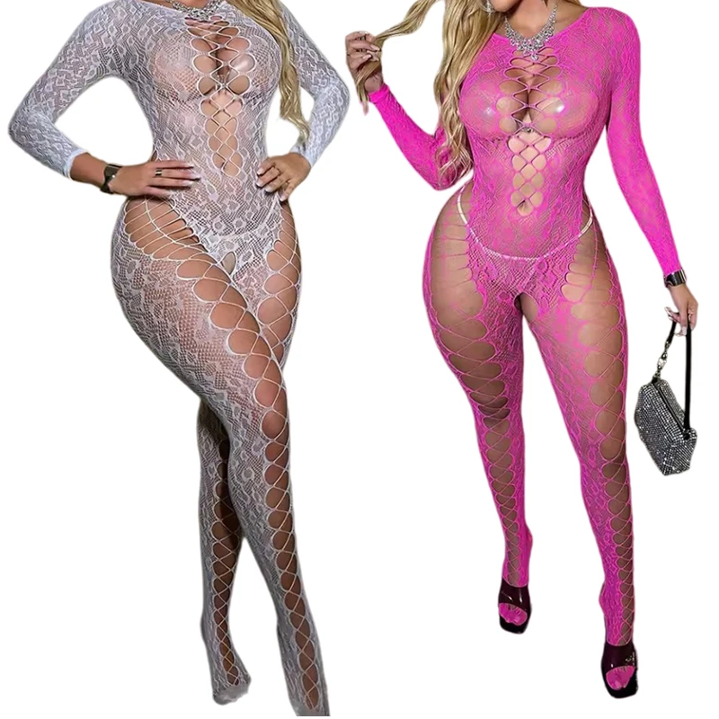 Lencería sexy para mujer, conjunto de lencería de rejilla, body erótico de malla, bodystocking sin entrepierna para mujer