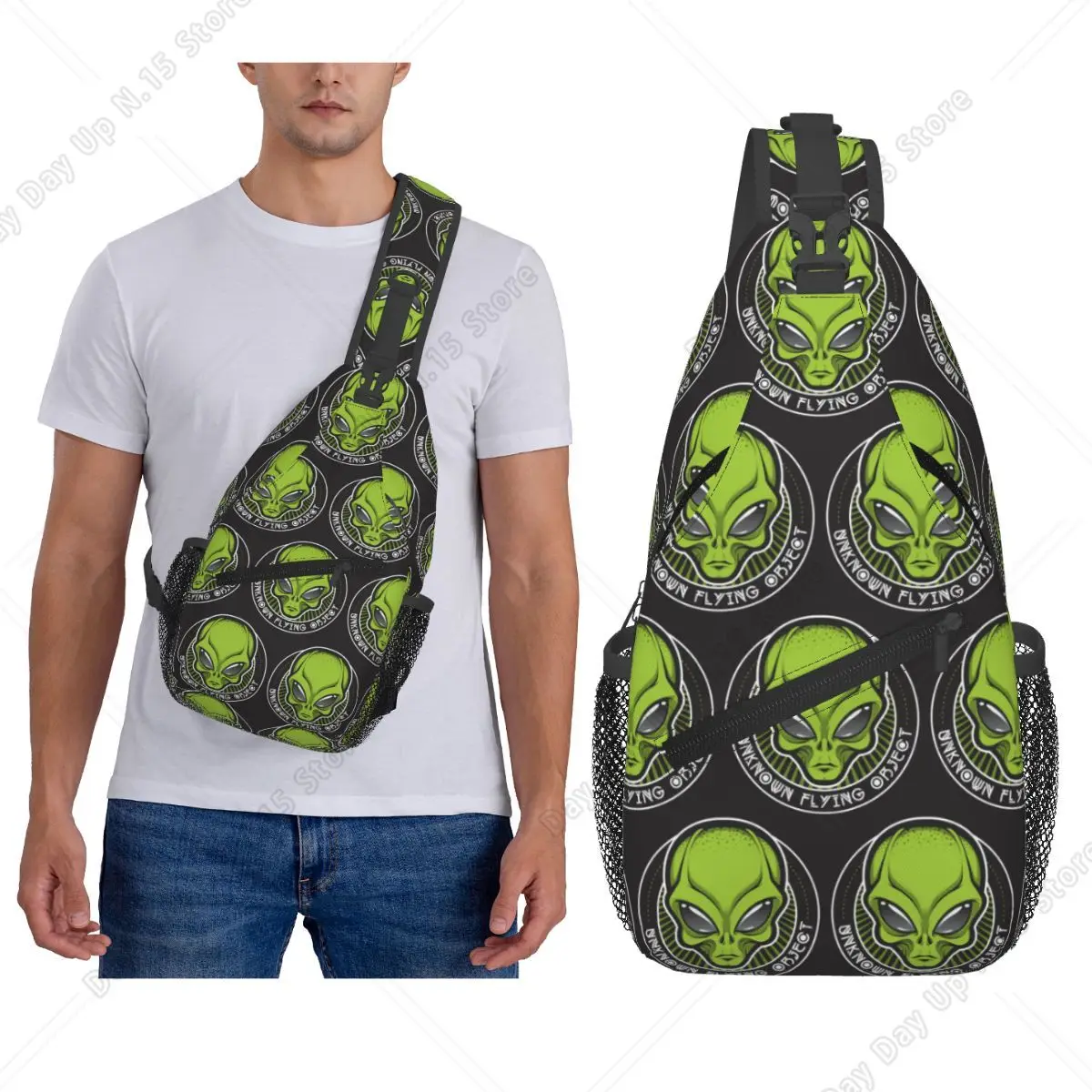 Bolso cruzado UFO Cool Alien y Triangle In Lotus para hombre, mochila cruzada, bolso de pecho, mochila de senderismo, bolso de hombro