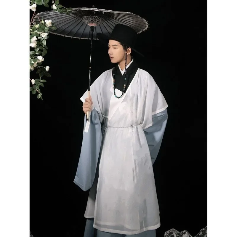 

Spring Ming Dynasty Handsome Hanfu Dress Chinese Traditional Clothing for Men Retro Solid Color Cross Collar Hanbok Suit Robe