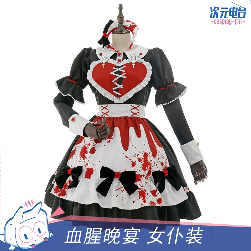 

Pre-sale Bloody Gothic Lolita Skirt Cosplay Costume Maid Black Dress Women Party Dress Up Full Set For Halloween Gift