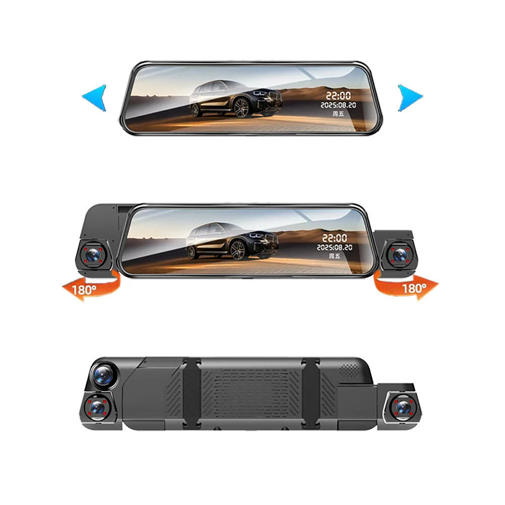 4 كاميرا 4 قناة مرآة داش كام 4K الترا HD جهاز تسجيل فيديو رقمي للسيارات 4 عدسة الصندوق الأسود تدفق مسجل قيادة كاميرا الرؤية الخلفية اللاسلكية APP