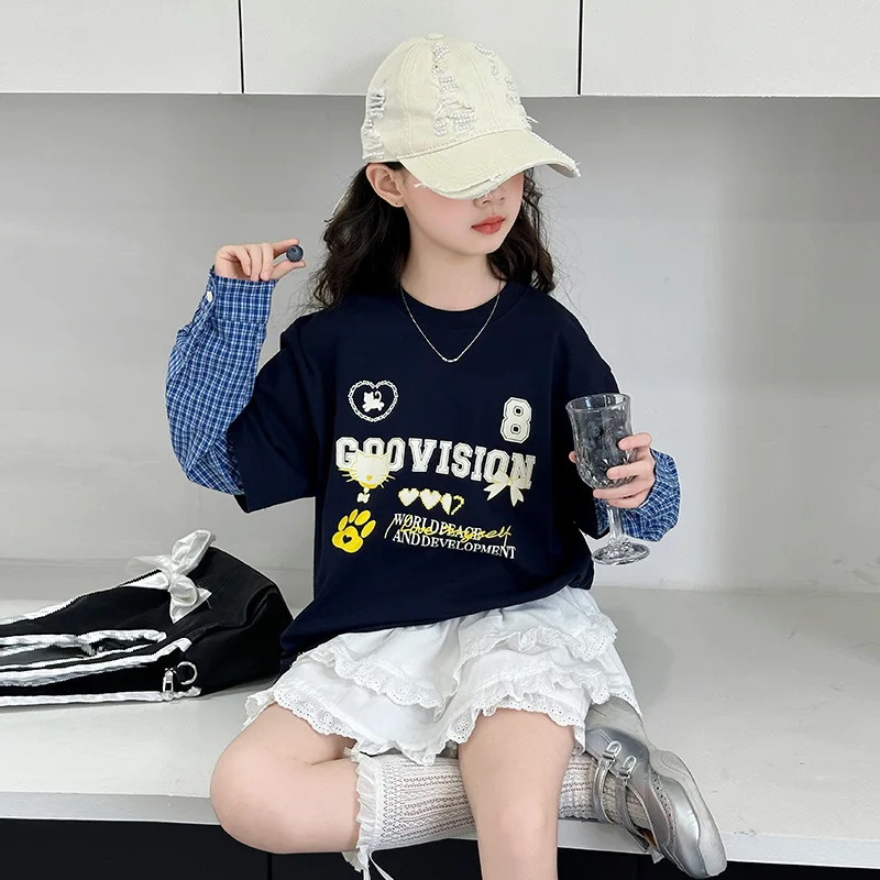 

Осенние детские костюмы из 2 предметов для девочек, клетчатый топ с длинными рукавами и принтом + юбка с эластичной резинкой на талии, детская одежда для девочек, комплекты для девочек от 4 до 14 лет