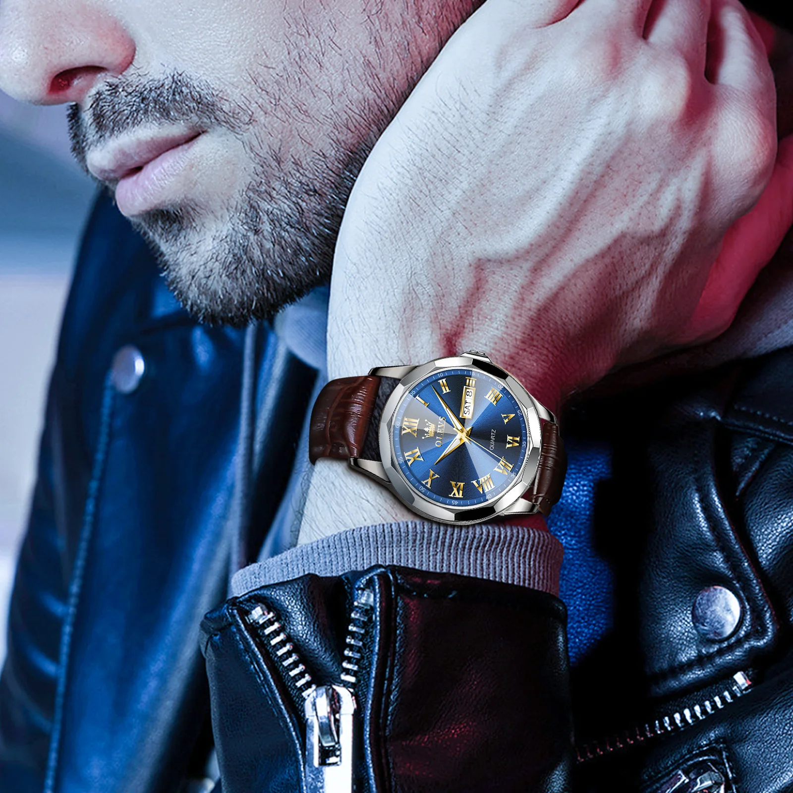 OLEVS Best Selling Original Waterproof Trend Leather Man Watch Calendar Luminous Business Fashion Casual Quartz Wrist Watch Men