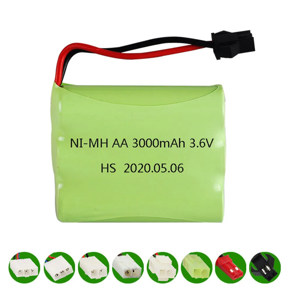 3.6V 3000mAh Rechargeable NiMH Battery For Rc toys Car Tank Boat Gun trucks parts 3.6 V AA nimh battery SM/JST/EL-2P/TAMIYA Plug