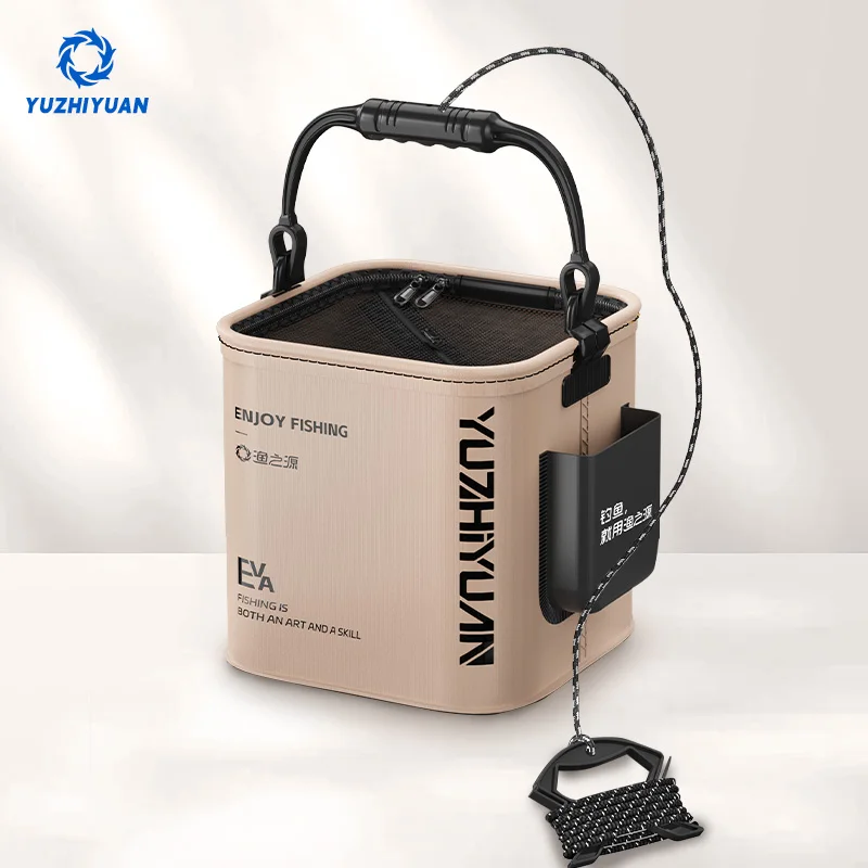 Multi-functional fishing bucket, bait bucket, live fish bucket, foldable, portable, thickened EVA material, fishing gear storage