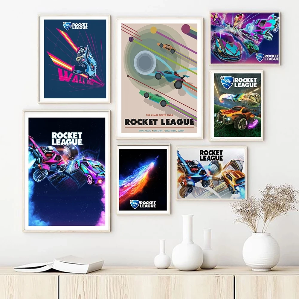 Rocket League Game Poster Room Decor Video Game Canvas Painting Neon Car Prints Wall Art Modern Boy Room Living Room Home Decor