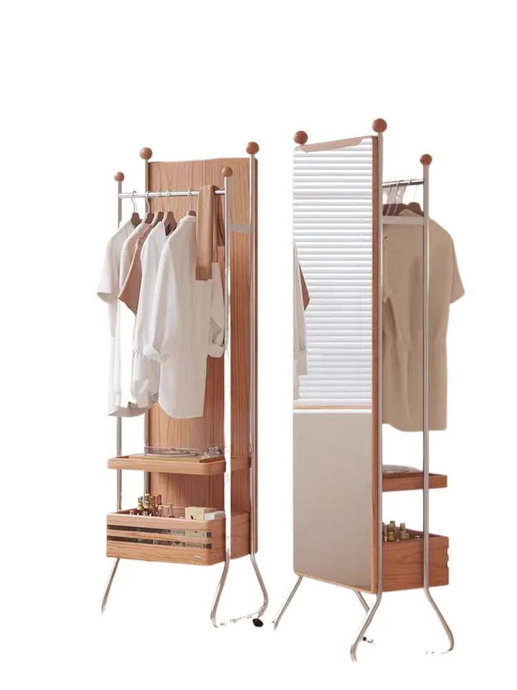

Coat rack with mirror integrated solid wood North American cherry wood floor rack bedroom cloakroom
