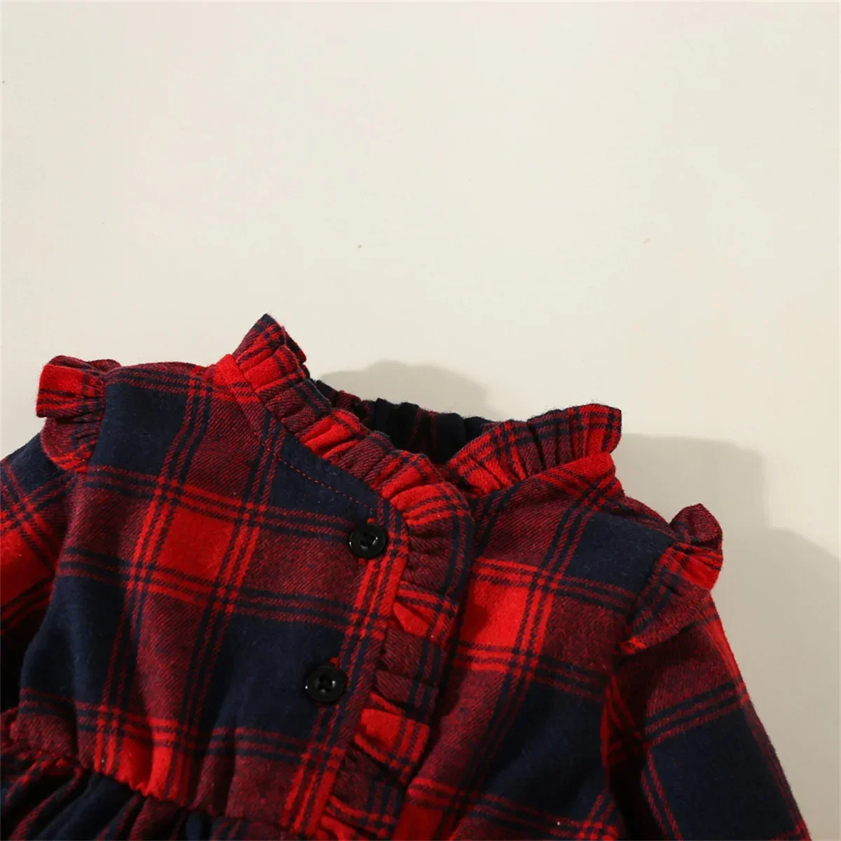 Autumn And Winter New Baby Girl Dress Red Plaid Pattern Pleated Long Sleeve Lantern Sleeve Garden Style Sweet Princess Dress