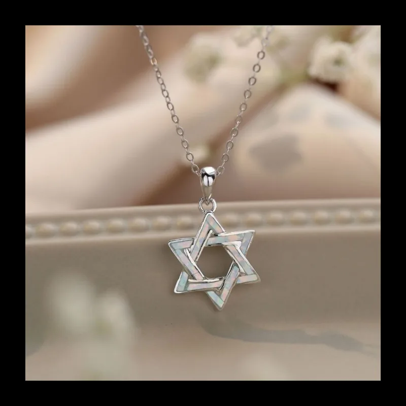 

New AliExpress hot sale hexagram white opal necklace s925 silver niche design collarbone chain simple item