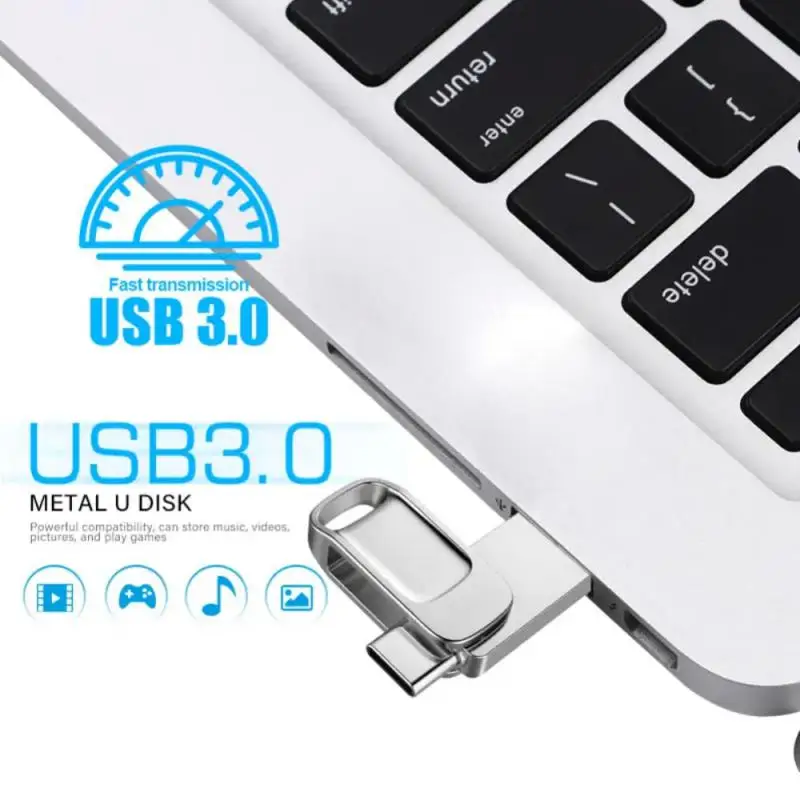 Flash Drive USB 3.0 logam, Flash Drive Usb kecepatan tinggi, Pen Drive Android OTG tipe-c USB 2-In-1 Eksternal Flash Memorias 2TB 1TB untuk Laptop Desktop