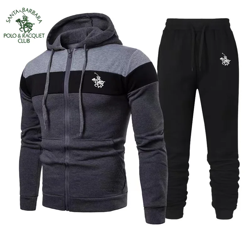 SANTA BARBARA POLO&RACQUET CLUB Conjunto de ropa deportiva para hombre - Conjunto de suéter con capucha + pantalones - Ropa deportiva informal - De moda - Co