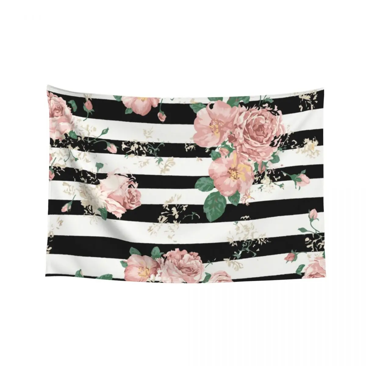 

VINTAGE FLORAL ROSES BLACK AND WHITE STRIPES Tapestry Cute Decor Decorations For Room Funny Tapestry