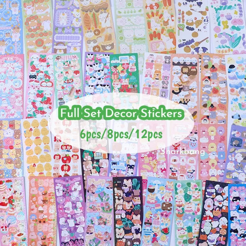 Sharkbang New Arrival 6-8-12pcs Decorative Stickers Kawaii Journal Btss Scrapbook Kpop Sticker Postcards Lable Material Suppli