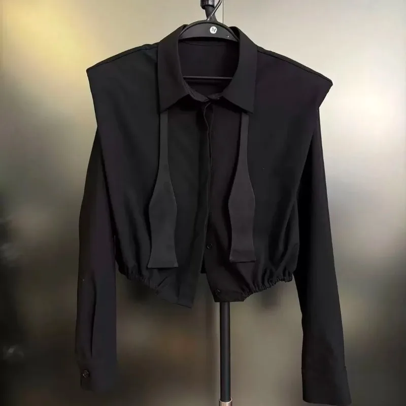 Début de l'automne nouveau Style ruban épaulette chemise à manches longues femmes Style Niche haut Blouses