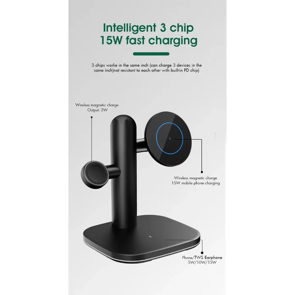 2024 Best Seller Chargeur Sans Filt Fast Charging Adapter Phone 3 In 1 Wireless Charger Stand Phone Holder