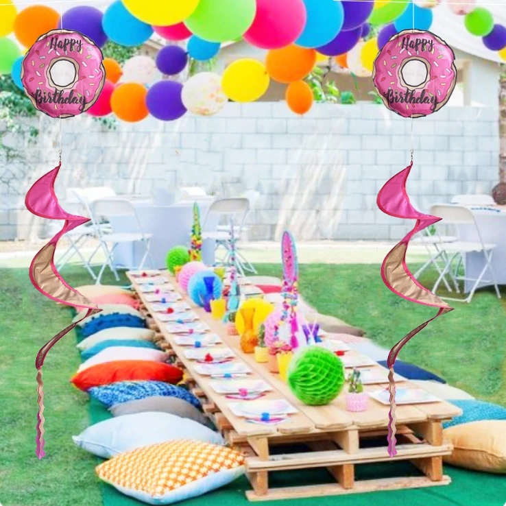 1 pcs, Happy Birthday Party Outdoor Hamburger Donut Rainbow Windsock, Fun Party Celebration Garden Wind spinner Decoration view 3