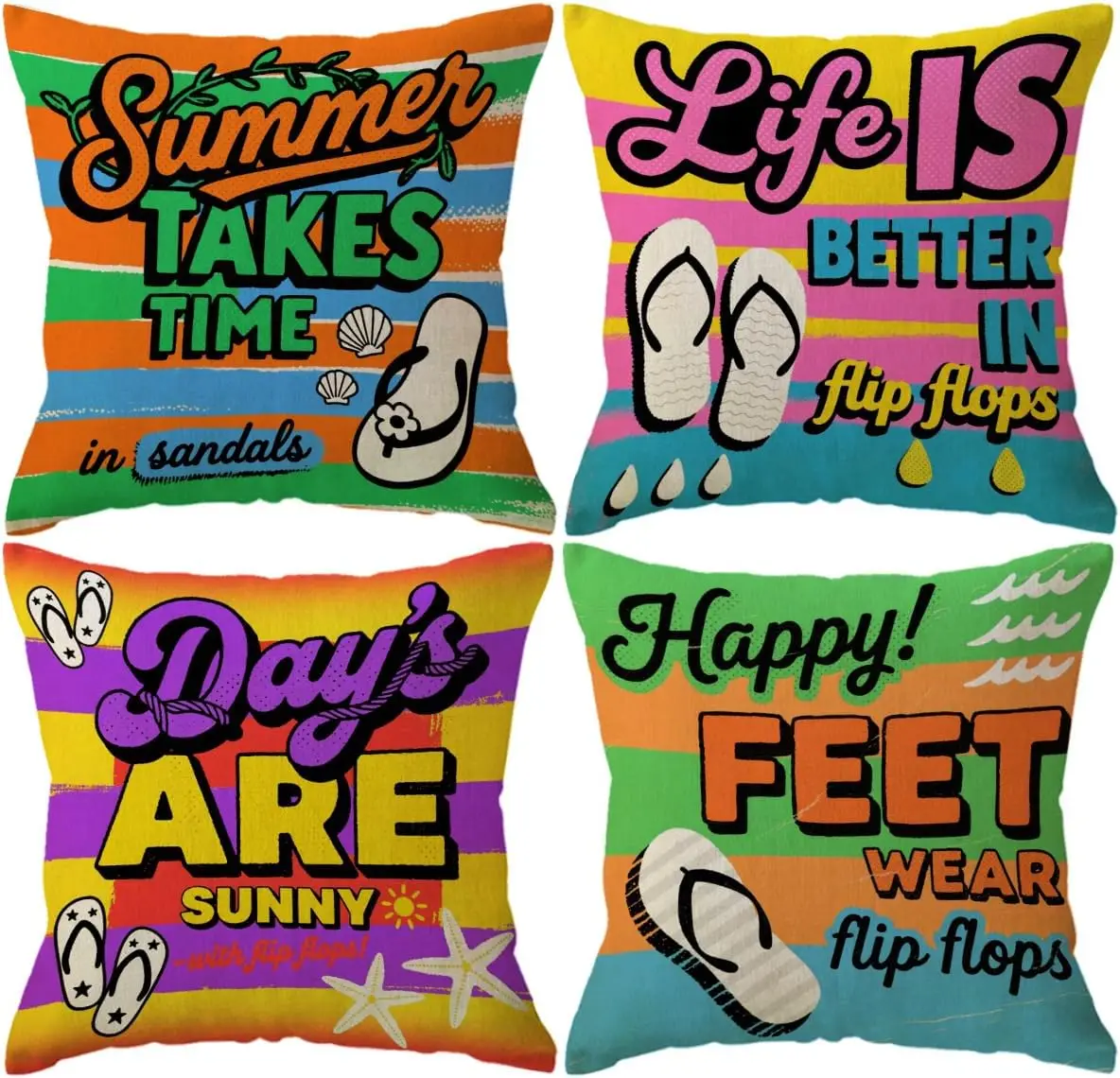 4 Piece Summer Beach Life Decorative Throw Pillow Covers Set Cushions Tropical Vacation Fun Typography Nap Pillow Boho Accent De