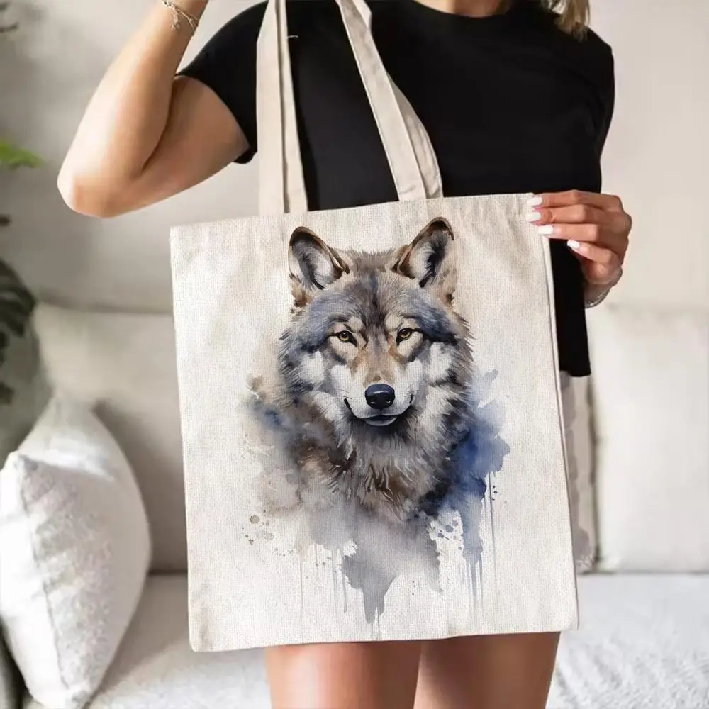 Majestic Wolf Portrait Storage Bags Double-Sided Print Canvas Tote Bag Fashion Large Capacity Women's Shoulder Handbag
