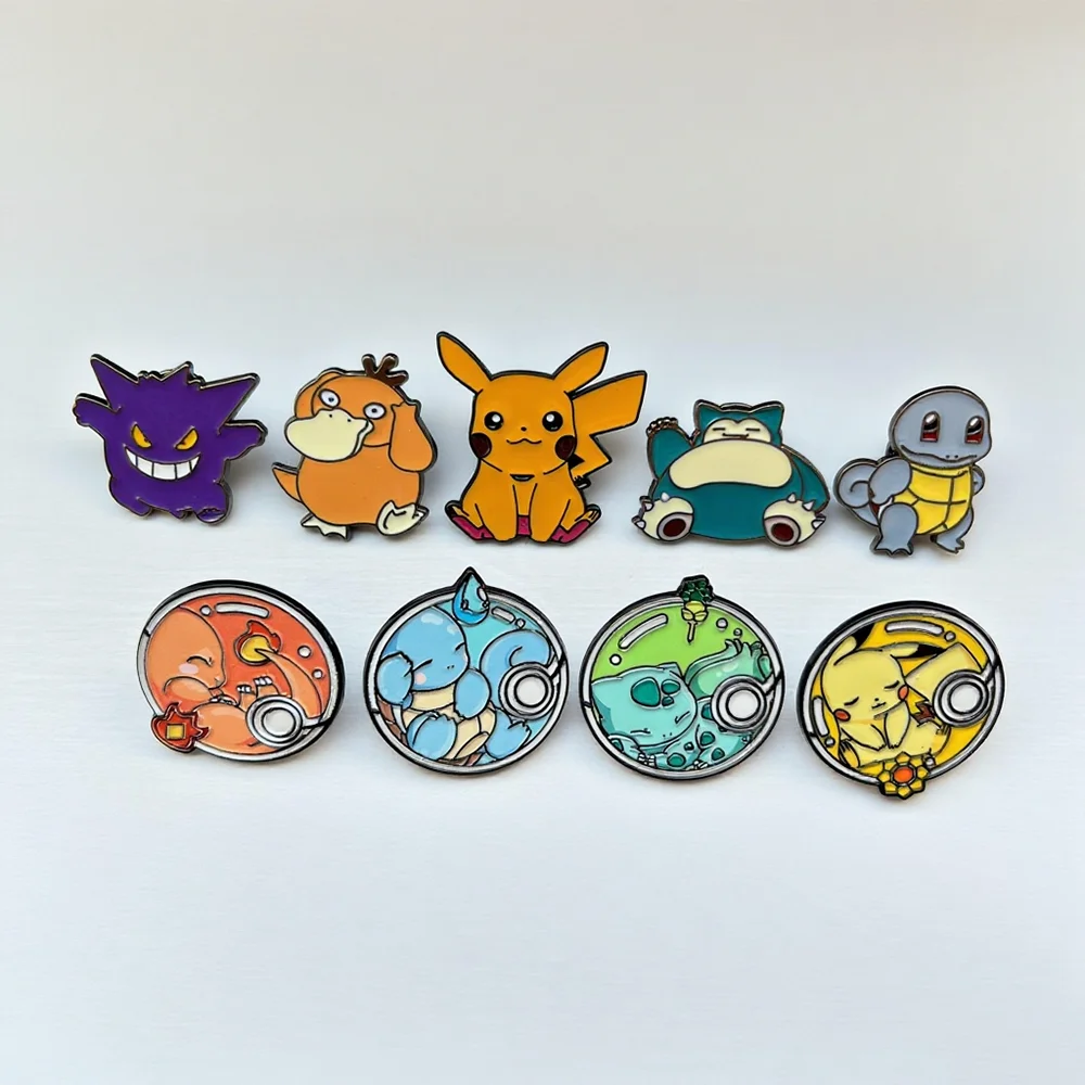 9-teiliges Emaille-Pin-Set mit Pokemon-Tier, niedlicher Schlaf, Bulbasaur, Pikachu, modische Stickerei für Rucksack, Kleidung, Schmuck, Metallschmuck