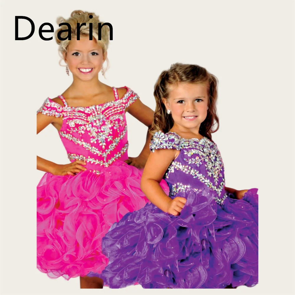 

Flower Girl Dress Dearin Shoulder Girdle Ball Gown Mini Length Skirts Sequin Fold Flower Girl Dresses