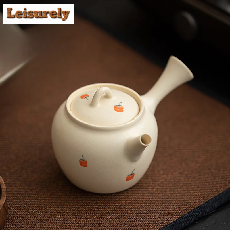 180ml Retro Soda Glaze Teapot Handamde Persimmon Ruyi Side Handle Pot Tea Maker Kettle Boutique Teaware Accessories Ornaments