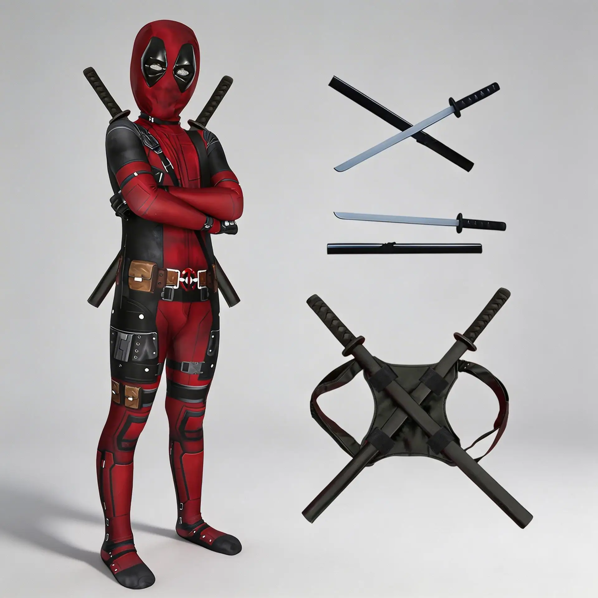 Costume de cosplay Deadpool rouge profond, combinaison intégrale de film, ensemble d'épée, cadeau de festival, pour Halloween, Noël, fête, spectacle